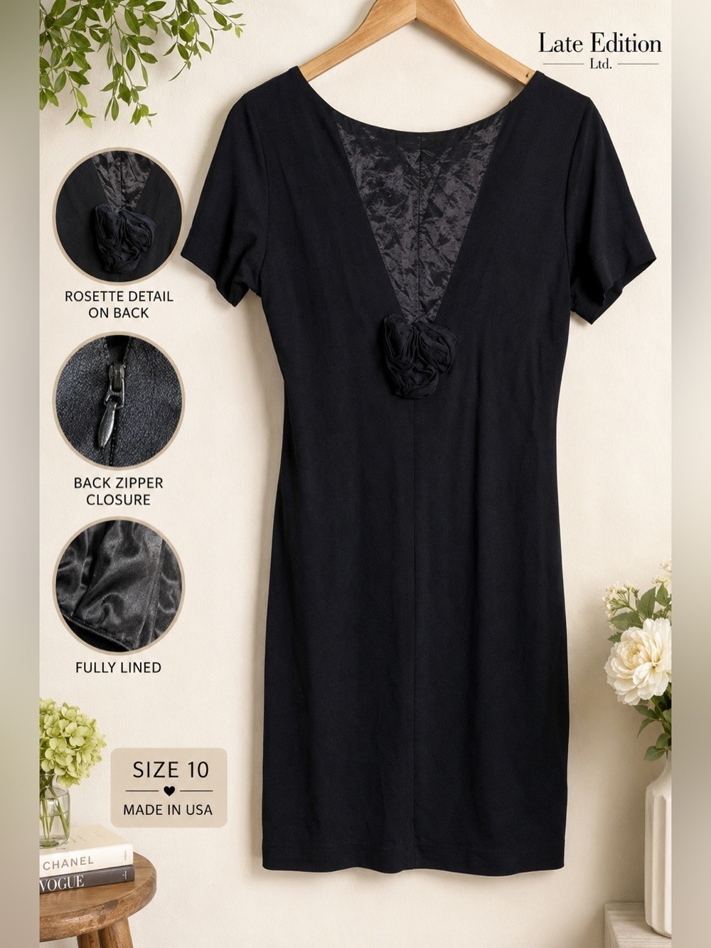 Late Edition Ltd Black Dress Size 10 Rosette Back Detail Cocktail Career